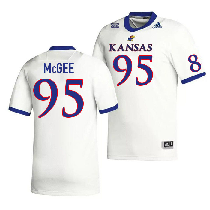 Men #95 Ronald McGee Kansas Jayhawks College Football Jerseys Stitched Sale-White - Click Image to Close